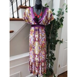Colours Of The World Women's Multicolor V-Neck Short Sleeve Long Maxi Dress 38 M